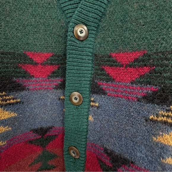 Vintage 90s Men's Cardigan Sweater Structure 100% Wool Southwestern Aztec | L - Picture 9 of 13